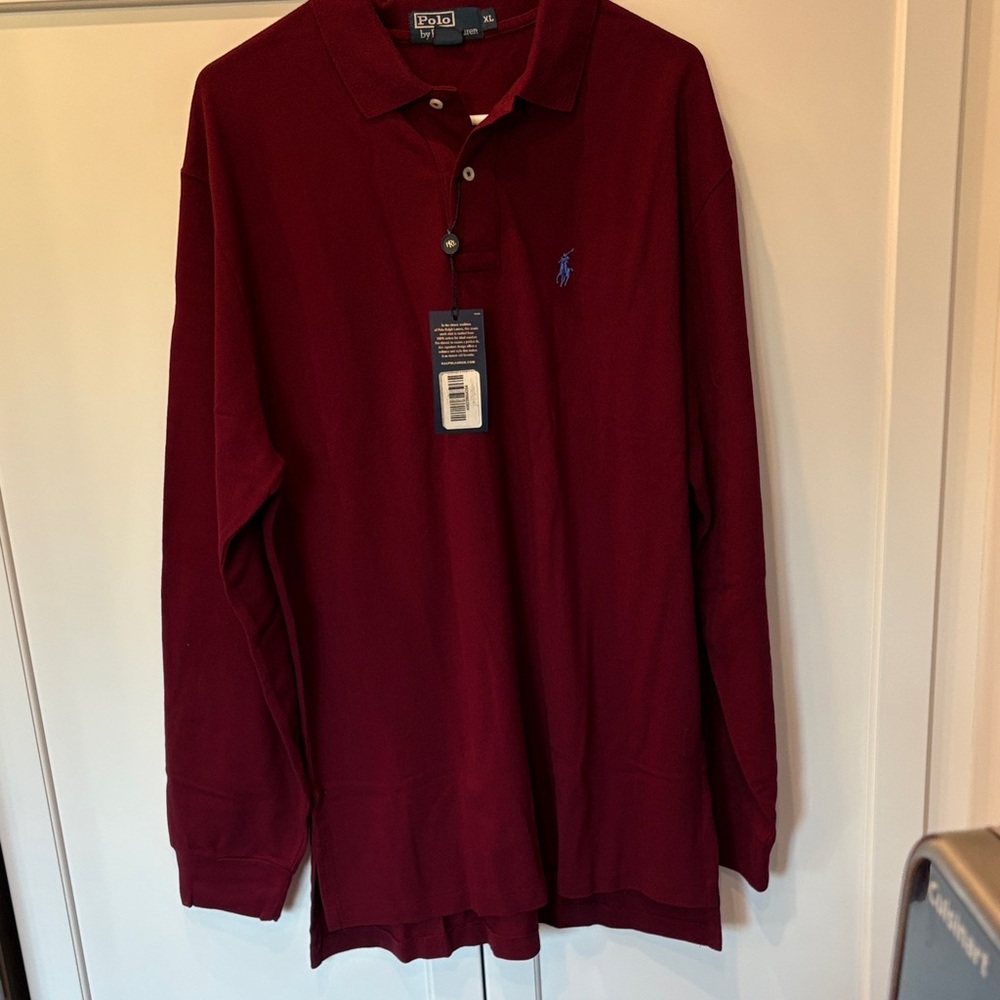 Polo by Ralph Lauren Men's Deep Red/wine colored Long Sleeve Mesh Polo - NWT